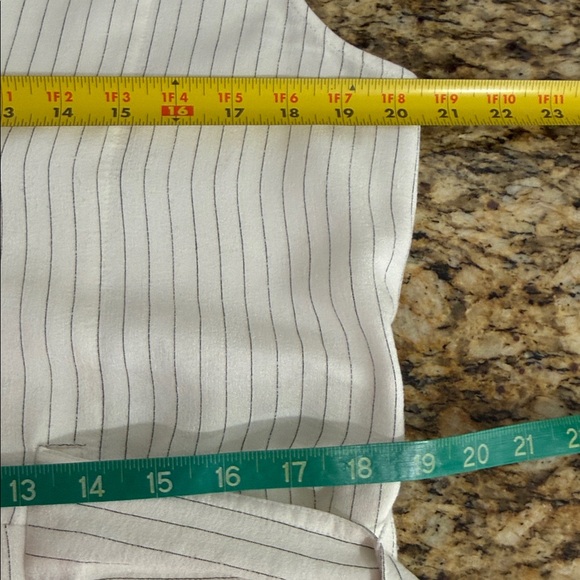 Vince Pinstripe Linen Blend Midi Dress Self Belt Pockets Slit Front Size 14 - Picture 14 of 15